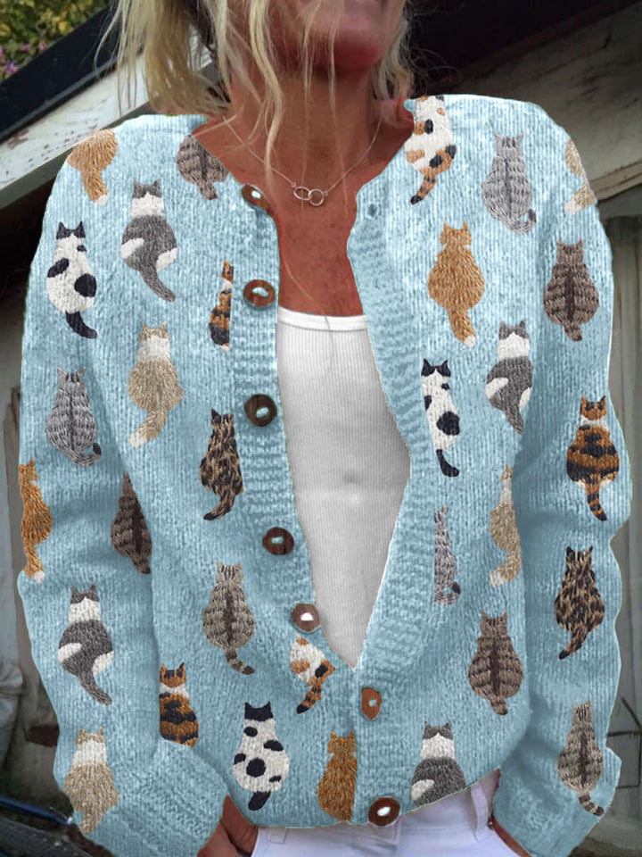 Graziella™ | Cozy Cat Print Cardigan