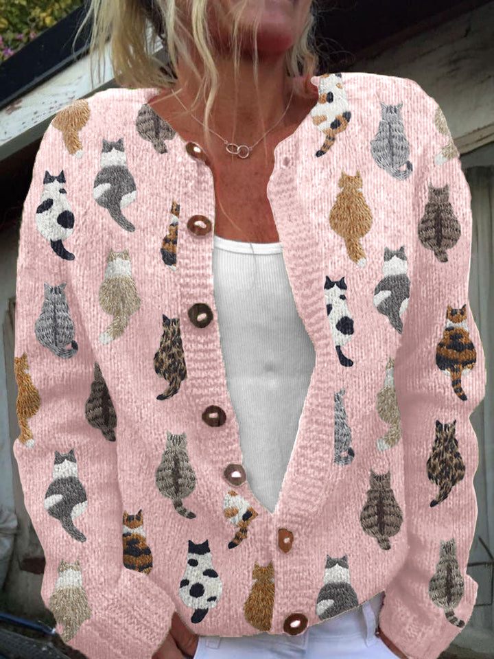 Graziella™ | Cozy Cat Print Cardigan