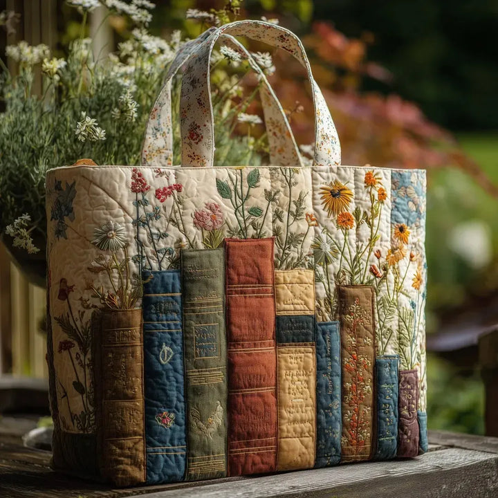 Padded Tote Bag - Books and Flowers