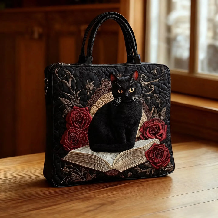 Padded Tote Bag - Black Cat on Books