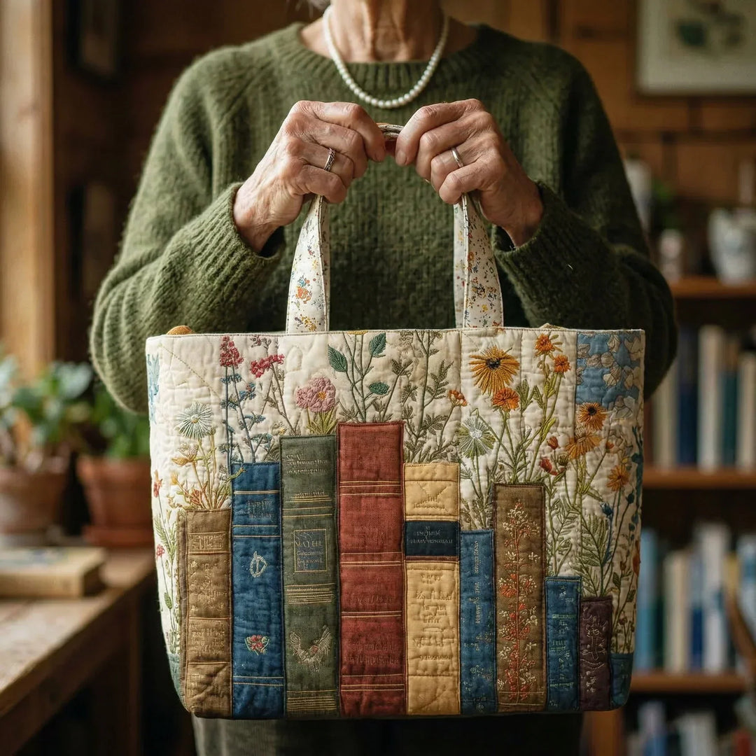 Padded Tote Bag - Books and Flowers