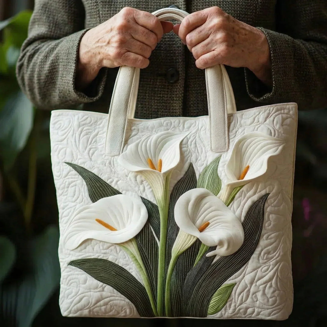 Padded Artisan Tote Bag - White Sunflowers