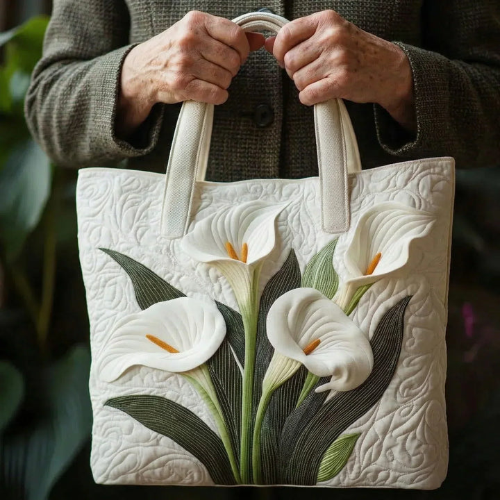 Padded Artisan Tote Bag - White Sunflowers