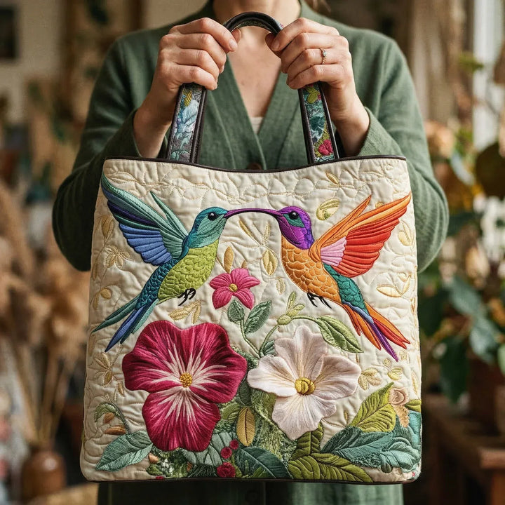 Padded Tote Bag - Hummingbird and White Flowers