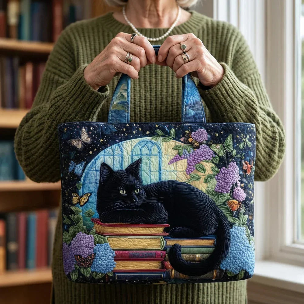 Handmade Bag - Black Cat on Books